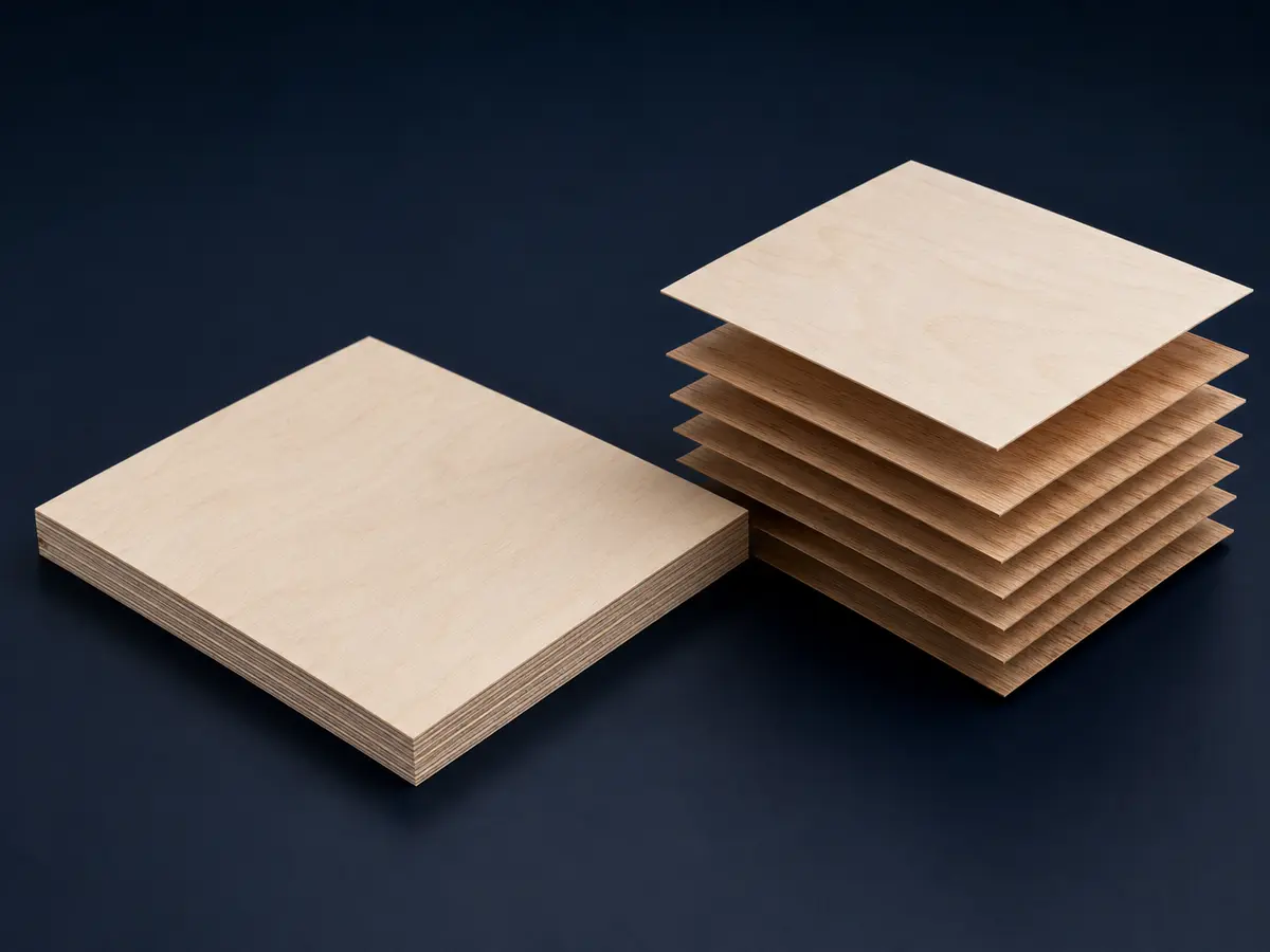 Material construction visualization for Eucalyptus‑Core Birch Face Plywood: Core: Eucalyptus · Face: Birch