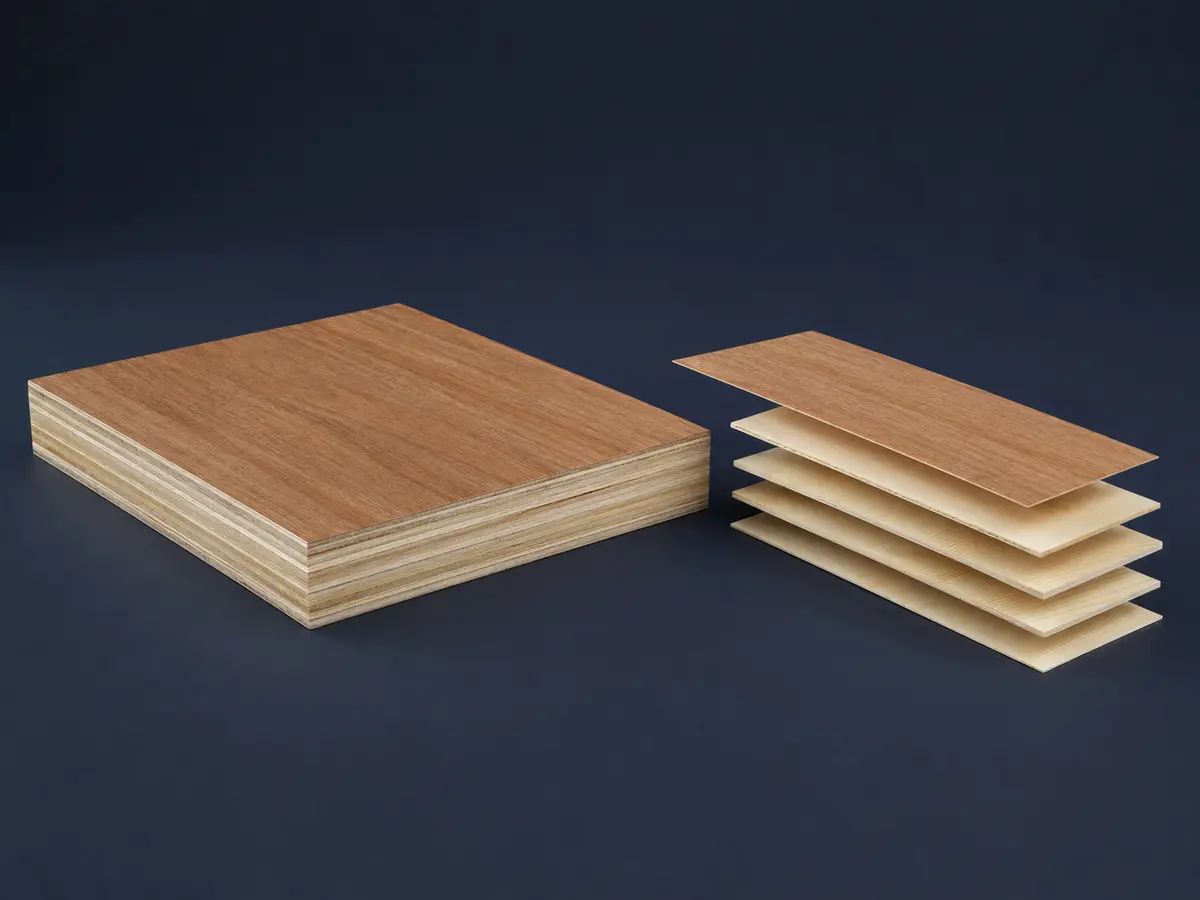 Material construction visualization for Pine‑Core Packing Plywood: Core: Pine · Face: Hardwood